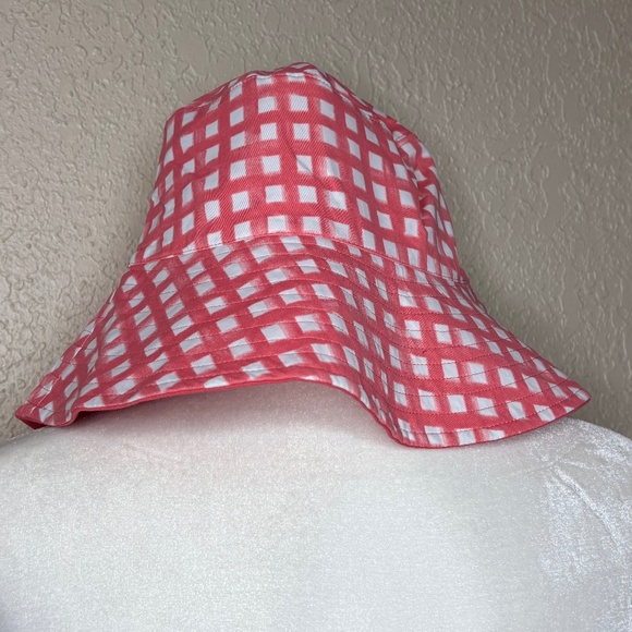 Coral White Reversible Lattice Print Nantucket Bucket Cloth Hat Women's One Size - Picture 4 of 7